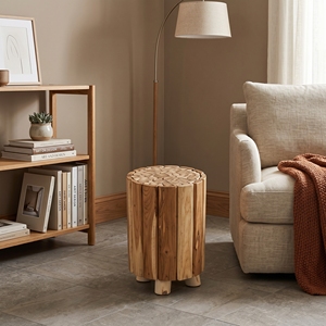 Silla de Madera de Teca, Taburete Redondo de Madera, Asiento Decorativo, Pedestal de Tronco Natural, Colecciones de Muebles Balineses Hechos a Mano de Primera Calidad - Product Image 3