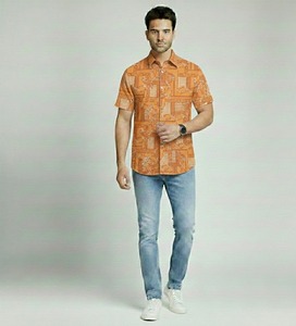 Camisa Casual Formal para Hombre, 100% Algodón, Estampado Batik a Rayas, Transpirable, Ecológica, con Estampado a Mano Indio, Manga Corta para Verano - Product Image 4