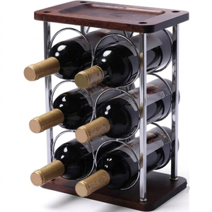 12-Bottle Rustic Countertop Wine Rack with Solid Wood Top 4-Tier <b>Freestanding</b> Metal Wine Holder For Home <b>Bar</b> Kitchen And Living - Product Image 5