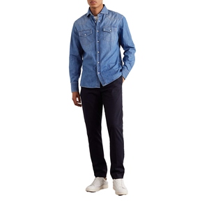 Custom Logo Cotton Denim Breathable Long Sleeve Washed Blue Men's <b>Shirts</b> <b>Button</b> Up Casual Fit - Product Image 2