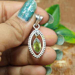 จี้เพอริดอทดีไซน์มาร์คีส์สีเขียวธรรมชาติ เงินแท้ 925 ทำมือ สำหรับผู้หญิง ขายส่ง - Product Image 4