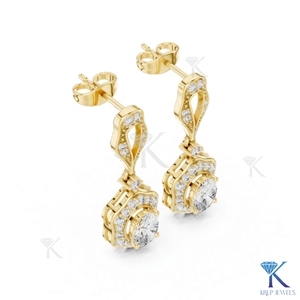 ต่างหูเพชรแล็บโกรว์ทรงบริลเลียนต์ ขอบหยักประดับเพชรแบบฮาโล ทองคำแท้ 14K 18K สำหรับผู้หญิง สไตล์วินเทจ เหมาะสำหรับงานแต่งงาน ของขวัญสำหรับเจ้าสาว เครื่องประดับ - Product Image 3