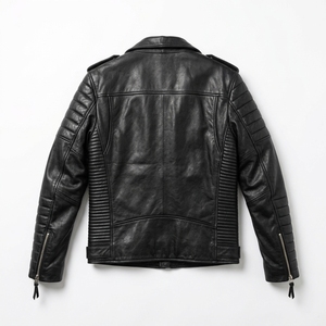Chaqueta de Motociclista de Cuero Genuino para Hombre, Corte Ajustado, Color Negro, Cuello Camisero, Cierre de Cremallera - Product Image 2