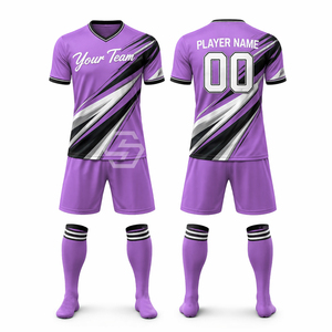 Ensemble de maillots de football personnalisés sublimés unisexes à col en V, manches courtes, en polyester anti-humidité, uniforme de football toutes saisons imprimé - Product Image 3