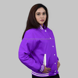 Chaquetas de béisbol con bordado de chenilla y logotipo personalizado unisex, chaqueta de sarga de algodón con cuello levantado para hombre - Product Image 2
