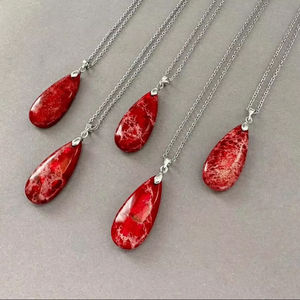 Collier pendentif goutte en jaspe rouge naturel fait main, bijou en pierre précieuse en forme de larme pour femme, cadeau de bijoux bohèmes - Product Image 1