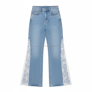 Nueva Tendencia, Jeans de Mezclilla con Encaje Blanco Lateral, Estilo Y2K, Pantalones Ajustados Casuales con Corte de Campana para Mujer, Precio de Fábrica, Servicio OEM - Product Image 4