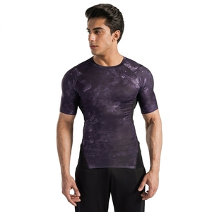 Men's Purple Sublimation <b>Compression</b> Rash Guard Short Sleeve Quick Dry <b>Gym</b> <b>Shirt</b> - Product Image 1