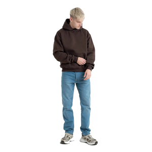Sweat-shirt à capuche en molleton marron surdimensionné pour homme, manches classiques, couleur unie, décontracté, pour l'automne, en coton tricoté avec poches - Product Image 6