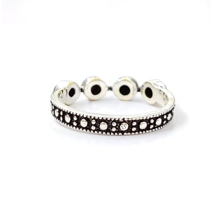 Bague Statement Bohème Faite à la Main avec Texture Géométrique Perlée et Points, Multi-Onyx Noir et Argent 925, Bijou Personnalisé - Product Image 3