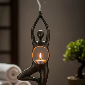 Yoga Pose <b>Tea</b> <b>Light</b> Candle Holder Sculptural Design Metal Aromatherapy Decoration for Spa Meditation Home Decor Use - Product Image 1