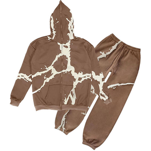 Ensemble de survêtement tie-dye personnalisé, veste à capuche zippée et pantalon assorti, imprimé effet craquelé, streetwear unisexe, tenue deux pièces - Product Image 2