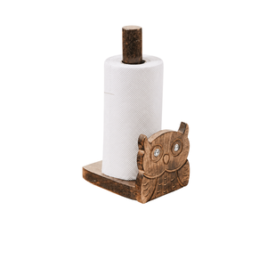 Porte-serviettes en papier en bois sculpté à la main en forme de hibou, support de rouleau de cuisine moderne sur pied, organisateur décoratif de comptoir pour usage domestique - Product Image 1