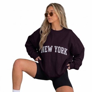Sweat-shirt à col rond blanc surdimensionné pour femme, imprimé personnalisé, avec lettrage New York, en molleton de coton, pull-over, OEM ODM - Product Image 2