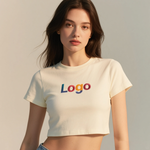 T-shirt court pour femme, manches courtes, en coton, style slim, basique, décontracté, doux, extensible, ajusté, pour l'été, streetwear quotidien - Product Image 2