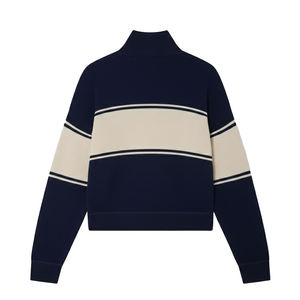 Sudadera de punto personalizada al por mayor, azul marino, con cremallera de un cuarto, 100% algodón peinado, con flecos, para hombre, de corte holgado y manga larga. - Product Image 2