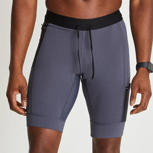 Shorts de compression pour hommes, taille mi-haute, avec cordon de serrage, séchage rapide, style sportif, avec poches, gris, en Spandex et Polyester - Product Image 1