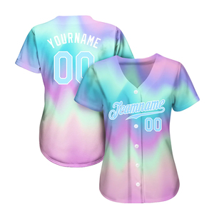 Maillot de baseball personnalisé unisexe à manches courtes, couleur dégradée sublimée, fermeture à boutons, tissu polyester respirant, coupe classique pour adulte - Product Image 3