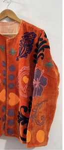 Veste en velours brodée à la main, style Suzani, motif floral bohème, veste en velours brodée - Product Image 2