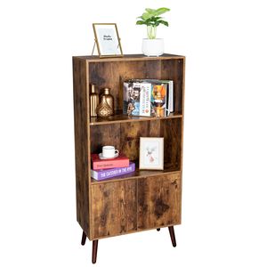 Libreria Vintage a 2 Ripiani con Ante, Mobile Contenitore per Libri, Foto e Decorazioni per Soggiorno, Ufficio o Biblioteca d'Hotel - Product Image 4