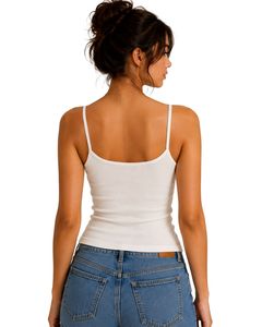 Top corto de tirantes finos acanalado para mujer con encaje, sin mangas, ajustado, de algodón, informal, de verano, estilo camiseta, a la moda - Product Image 2