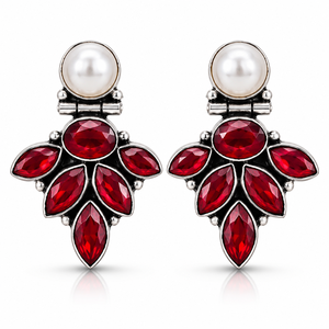 Latest Design Antique <b>Silver</b>-Plated Ethnic Style Garnet Bezel Drop Earrings <b>Women</b> Jewelry <b>for</b> Party | Bulk Supplier Direct - Product Image 1