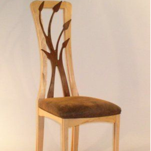 Luxury Handcrafted Solid Wood Dining <b>Chair</b> Artistic Branch Inlay High Back <b>Brown</b> Upholstered Seat - Product Image 3