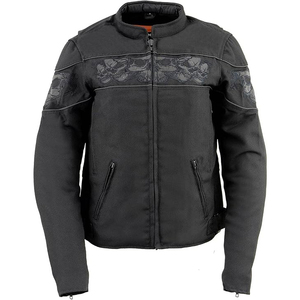 SAMROZ SPORTS Women's Black Crossover Textile Scooter Jacket with Reflective Skulls - Product Image 1