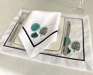 ชุดผ้าปูโต๊ะและผ้าเช็ดปากปักลายใบมอนสเตอร่าแบบดั้งเดิมสุดหรู ซักได้ สีเบจ ผ้าฝ้าย สำหรับใช้ในบ้าน งานแต่งงาน และงานอีเว้นท์ต่างๆ - Product Image 2