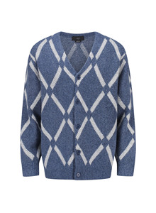 <b>Men's</b> Winter V-Neck Colorblock Patchwork Acrylic Knit Thick Button-Down <b>Cardigan</b> Sweater with Pockets - Product Image 1