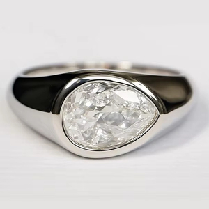 Creative Craft Moissanite 1CT Pear Cut Diamond Bezel <b>Set</b> <b>Ring</b> Original 925 <b>Silver</b> Fine Modern Style Gift For Birthdays party - Product Image 1