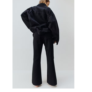 Chaqueta vaquera negra para mujer, estilo camionero, manga larga, cuello vuelto, cierre de botones, estilo otoñal, color liso, corte regular - Product Image 5