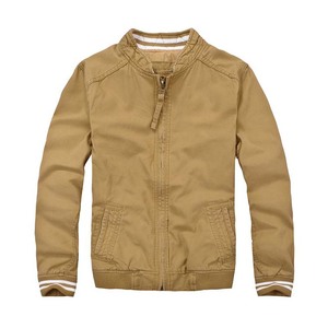 Men's Khaki Solid Color Stand Collar Zipper Closure Windproof Casual Polyester Fabric Value To Money Bomber <b>Jacket</b> For Sale - Product Image 2