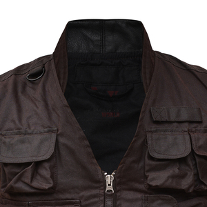 Brown <b>Utility</b> <b>Vest</b> Waterproof Waxed Canvas Multi Pocket Work Jacket Men Full Zip Functional Outdoor Apparel Cargo <b>Vest</b> - Product Image 3