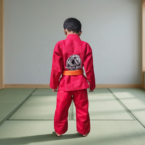 Kimonos de BJJ rouges pour enfants WASEEM IMPEX, 440 GSM, tissage perlé, Ripstop, 100% coton, impression par transfert thermique, uniformes MMA personnalisés OEM - Product Image 2