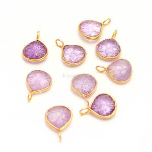 จี้รูปดอกไม้พลอยอเมทิสต์สีชมพูธรรมชาติ เงินแท้ 925 แกะสลักด้วยมือ จี้รูปหัวใจสำหรับทำเครื่องประดับ - Product Image 3