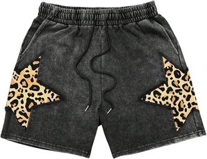 Shorts de sport vintage déchirés pour hommes avec motif étoile et cordon de serrage à la taille, style streetwear - Product Image 1