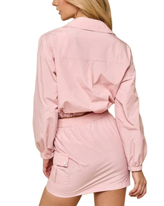Ensemble décontracté rose en polyester pour femme : veste et jupe avec fermeture éclair, col rabattu, coupe ample, idéal printemps-été - Product Image 4