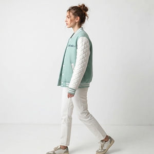 Veste universitaire Dumela vert menthe et blanc, manches matelassées, devant brodé, coupe classique, unisexe, vêtement d'extérieur décontracté pour l'hiver, coupe-vent - Product Image 6