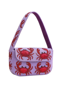 Sac à bandoulière pour femme en sequins motif hippocampe violet, style bohème, imprimé animalier avec tourbillons turquoise et sangle unique - Product Image 3