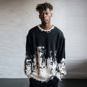 Wholesale Distressed Sweatshirts Men Heavyweight 480 500gsm French Terry Distress Sweat Shirts Printed Tops Men's - Product Image 6