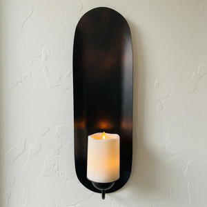 Modern Black Metal Wall <b>Sconce</b> Candle Holder Long Curved Backplate Pillar Candle Wall Mount Decorative Accent <b>Lighting</b> Piece - Product Image 1