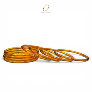 Handcrafted Premium Wholesale <b>Jelly</b> Golden Yellow Emerald Cut Kashmiri Glass Bangles Set Trendy Daily Wear Party Indian Jewelry - Product Image 1