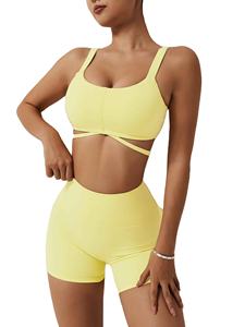 ชุดโยคะลายเรียบแบบใหม่ พร้อมโลโก้ออกแบบเองสำหรับชุดออกกำลังกายที่เอว ประกอบด้วยกางเกงขาสั้น ชุดโยคะ - Product Image 4