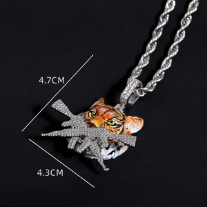 Collar de Plata 925 con Colgante de Cabeza de Tigre con Pistola, Chapado en Rodio, con Moissanita, Estilo Hip Hop, para Hombre, Rapper, Bling, Moda - Product Image 6