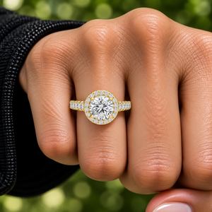 แหวนเพชรทรงกลมเพาะเลี้ยงในห้องปฏิบัติการ ทอง 14K 18K แบบโซลิแทร์ ฮาโล เพฟ ยูโรแชงค์ 1.44 กะรัต DEFVVS แหวนสั่งทำพิเศษสำหรับวันครบรอบ ของขวัญ ODM - Product Image 2
