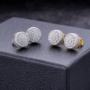 Pendientes de Diamantes Redondos Glamurosos Cultivados en Laboratorio, Plata de Ley 925, Joyería de Lujo con Incrustaciones de Diamantes para Hombre - Product Image 1