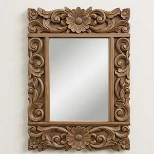 Handmade Resin Rectangular Wall <b>Mirror</b> with Floral Carved Frame Traditional Luxury Eco-Friendly Bathroom Decor - Product Image 1