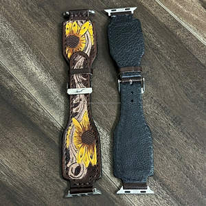 สายนาฬิกา Apple Watch หนังวัวแท้แกะสลักลายดอกไม้สไตล์ตะวันตก งานแฮนด์เมดระดับพรีเมียม OEM ODM สายรัดข้อมือ iWatch ดีไซน์ทันสมัย - Product Image 6