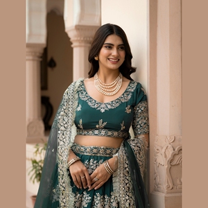 Lehenga Choli de Crepé Francés con Bordado de Lentejuelas Zari, de Secado Rápido, para Bodas y Fiestas, Atuendo Elegante de Diseñador - Product Image 3